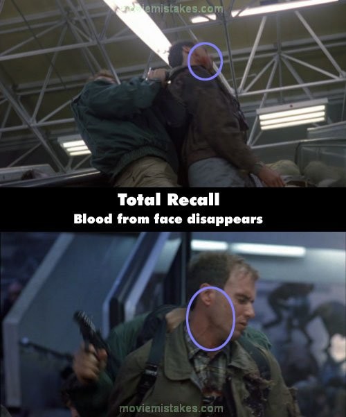 Phim Total Recall, vệt máu trên khuôn mặt của tử thi đã biến mất khi nhìn gần